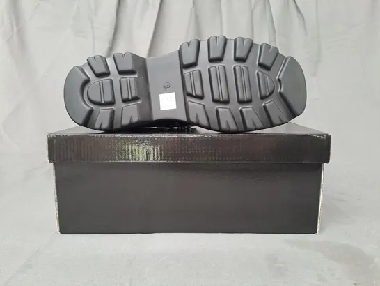 BOXED PAIR OF KOI CHUNKY PLATFORM SHOES IN GLOSSY BLACK SIZE 6