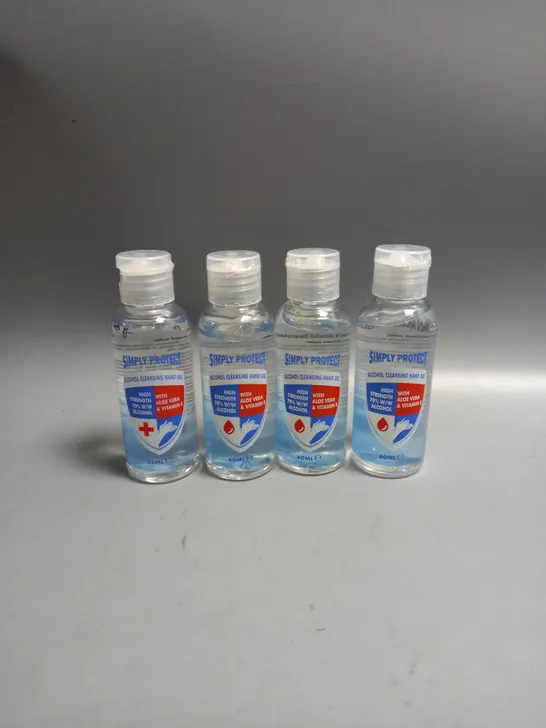 LOT OF 4 SIMPLY PROTECT ALCOHOL CLEANSING HAND GEL 60ML