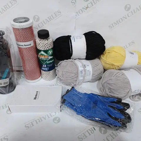 BOX TO CONTAIN APPROXIMATELY 15 ASSORTED HOBBIE AND SPORTS PRODUCTS, INCLUDES AIRSOFT PELLETS, KNITTING MATERIAL, PROTEIN BOTTLE ETC