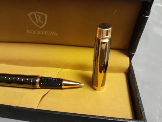 RUCKSTUHL STAINLESS STEEL HAND ASSEMBLED LUXURY PEN WITH BLACK & ROSE GOLD COLOUR CASE