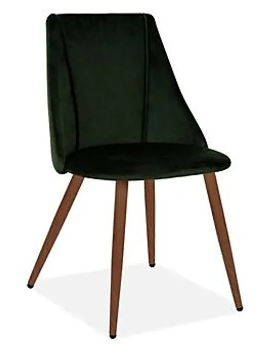 PAIR OF BRAND NEW BOXED MADE LULE PINE GREEN VELVET DINING CHAIRS