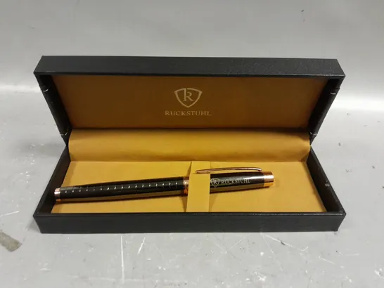 RUCKSTUHL STAINLESS STEEL LUXURY PEN IN GIFT BOX – BLACK & ROSE GOLD COLOUR CASE