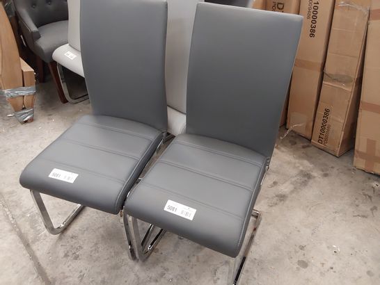 PAIR OF UPHOLSTERED DINING CHAIRS GREY PU ON CHROME FRAMES
