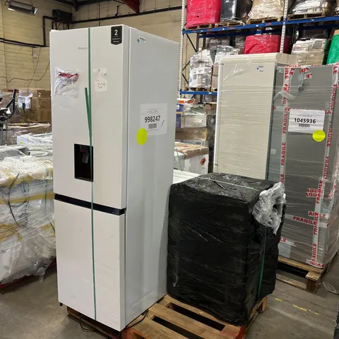 HISENSE RB390N4WW1 60CM FREESTANDING 6040 FRIDGE, HISENSE 60CM FREESTANDING 8 KG FRONT LOAD WASHER AND CANDY SMART PRO HEAT PUMP TUMBLE DRYER BLACK - UNPROCESSED RAW RETURNS