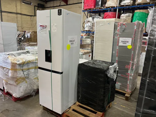 HISENSE RB390N4WW1 60CM FREESTANDING 6040 FRIDGE, HISENSE 60CM FREESTANDING 8 KG FRONT LOAD WASHER AND CANDY SMART PRO HEAT PUMP TUMBLE DRYER BLACK - UNPROCESSED RAW RETURNS