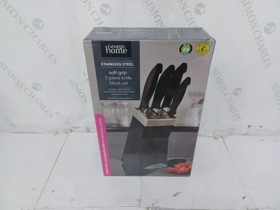 BOXED AND SEALED GEORGE HOME SOFT GRIP 5 PIECE KNIFE BLOCK SET