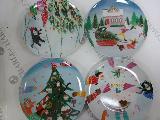 BOX OF 4 M&S HOME PORCELAIN SIDE PLATES MIXED CHRISTMAS DESIGNS