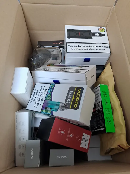 BOX OF APPROXIMATELY 15 ASSORTED E-CIGARATTES TO INCLUDE VAPEROSSO , ASPIRE, INNOKIN ETC.