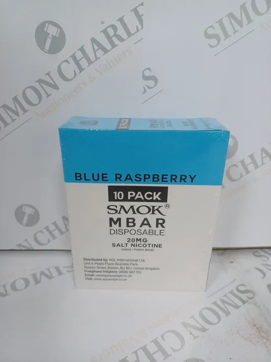 BOX OF APPROXIMATELY 10 BOXES O BLUE RASPBERRYF 10 PACK SMOK M BAR DISPOSABLE 20MG SALT NICOTINE