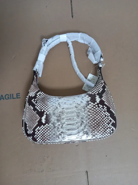 MICHAEL KORS LEATHER HANDBAG IN SILVER SNAKESKIN