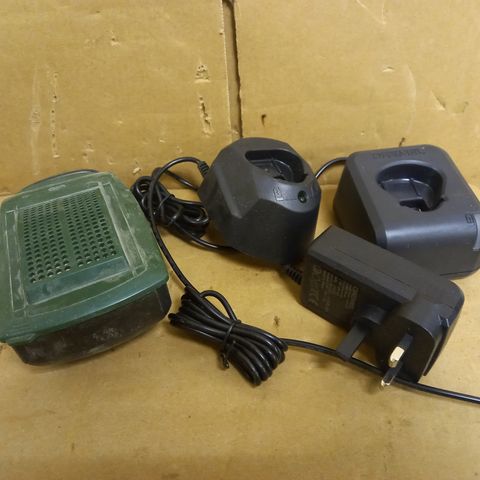 BOX OF APPROXIMATELY 5 ASSORTED HOUSEHOLD ITEMS TO INCLUDE BOSCH BATTERY CHARGER, DREMEL BATTERY CHARGER, ETC