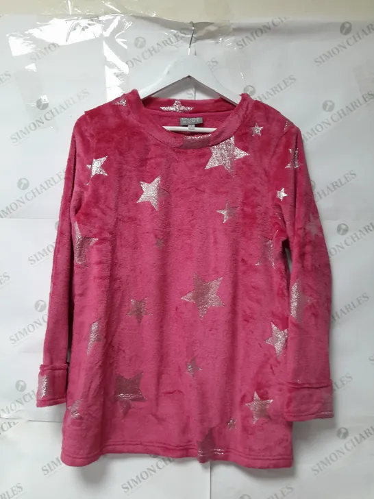 COZEE HOME LADIES FLEECE LOUNGWEAR SET PINK WITH SILVER STARS SIZE S