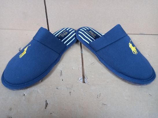 BOXED PAIR OF DEIGNER SLIP ON FOOTWEAR IN BLUE SIZE UNSPECIFIED