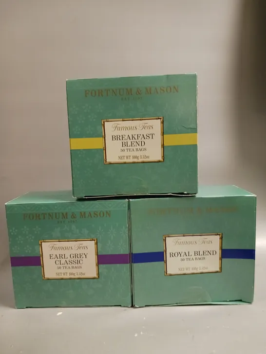 3 X BOXED FORTNUM & MASON FAMOUS TEAS TEA BAGS TO INCLUDE ROYAL BLEND, EARL GREY CLASSIC & BREAKFAST BLEND 