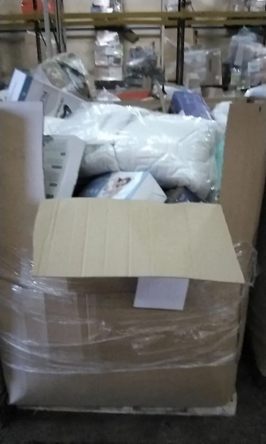 PALLET OF ASSORTED HOUSEHOLD GOODS TO INCLUDE CONTOUR CERVICAL PILLOW, DONUT CUSHION, AND MEMORY FOAM PILLOW ETC. 