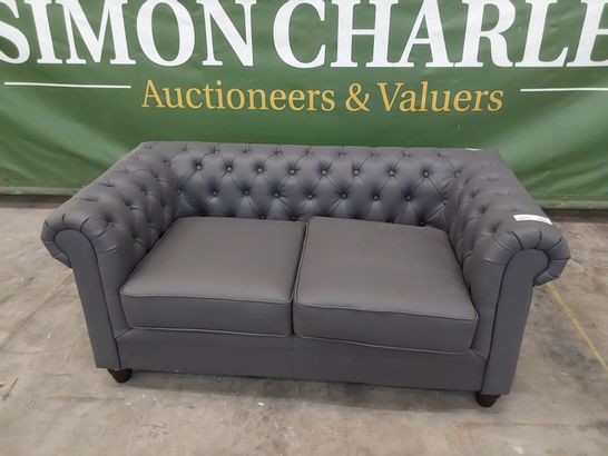 DESIGNER TWO SEATER CHESTERFIELD SOFA GREY LEATHER 