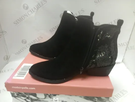 BOXED KATREENA BLACK SUADE EMBELLISHED ANKLE BOOT