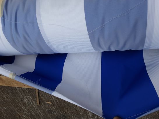 ROLL OF STRIPED BLUE/WHITE POLYESTER FOOTBALL SHIRT FABRIC- SIZE UNSPECIFIED 