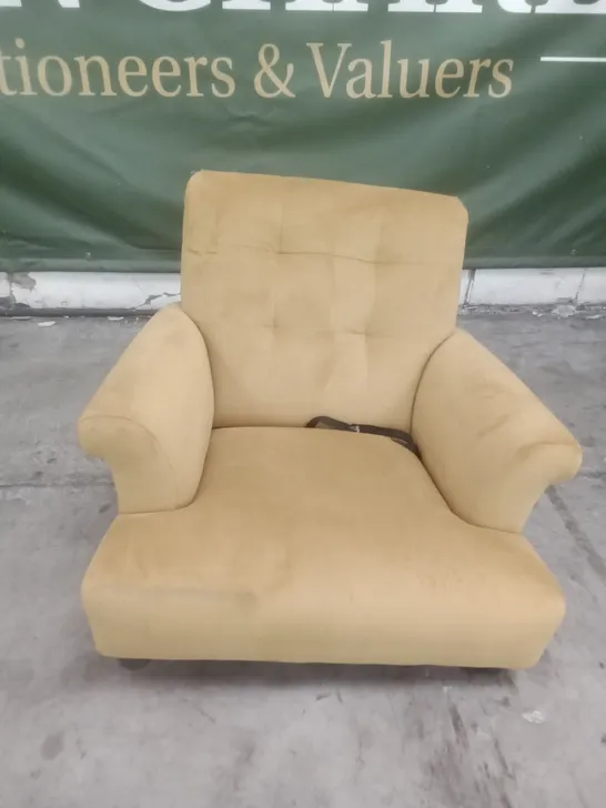 DESIGNER THE LOUNGE COMPANY MADE SMALL ARMCHAIR - YELLOW FABRIC