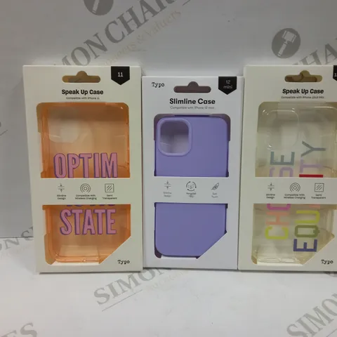 BOX OF APPROXIMATELY 51 TYPO PHONES CASES ('SLIMLINE CASE' & 'SPEAK UP CASE') FOR IPHONE 11, 12 MINI, 12/12PRO IN VARYING COLOURS