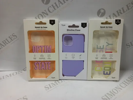 BOX OF APPROXIMATELY 51 TYPO PHONES CASES ('SLIMLINE CASE' & 'SPEAK UP CASE') FOR IPHONE 11, 12 MINI, 12/12PRO IN VARYING COLOURS