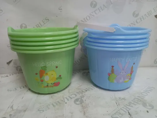 BOX OF 20 EASTER TREAT BUCKETS WITH HANDLES IN ASSORTED COLOURS AND DESIGNS 