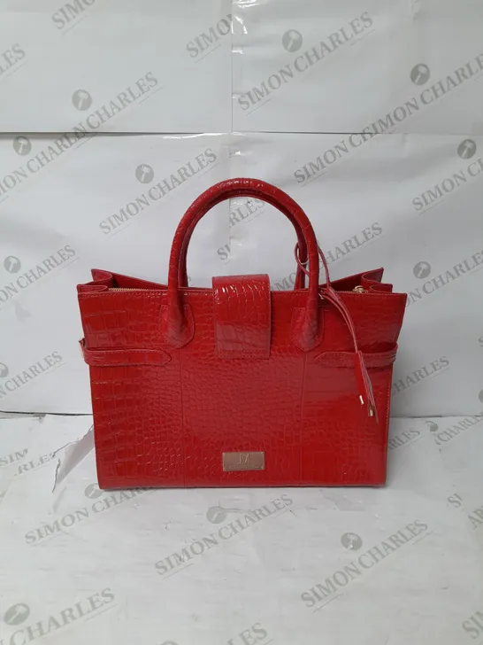 JULIEN MACDONALD FAUX SNAKESKIN HANDBAG IN RED WITH GOLD DETAILS