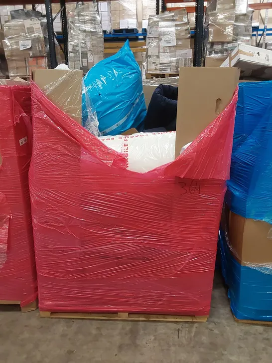 PALLET OF ASSORTED HOUSEHOLD ITEMS AND CONSUMER PRODUCTS TO INCLUDE; TABLE EASEL, OFFICE CHAIR, BOXED FURNITURE ETC 