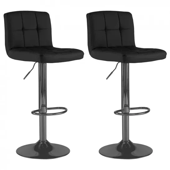 BOXED NEO SET OF 2 BLACK FAUX LEATHER SWIVEL STOOLS (1 BOX)