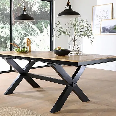 BOXED GRANGE X-BASE OAK/BLACK LUX 180-220CM EXTENDING DINING TABLE (2 BOXES)