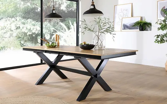 BOXED GRANGE X-BASE OAK/BLACK LUX 180-220CM EXTENDING DINING TABLE (2 BOXES)