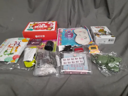 APPROXIMATELY 10 ASSORTED TOYS AND GAMES TO INCLUDE CARD GAMES, MODEL CARS AND SLEEP MASK