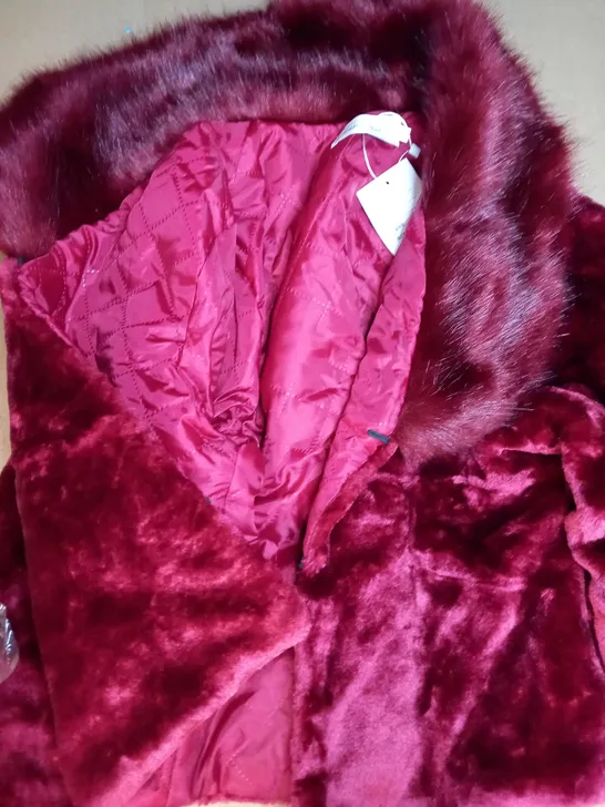 DESIGNER STYLE FAUX FUR SOFT JACKET IN RED SIZE XL