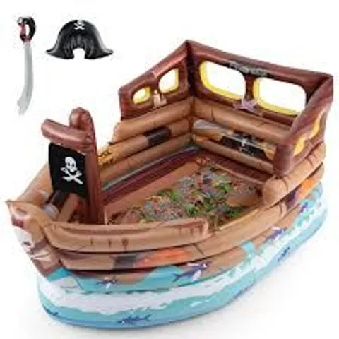 BOXED INFLATABLE PIRATE SHIP PLAYHOUSE WITH BUILT IN MOTOR - MULTICOLOR