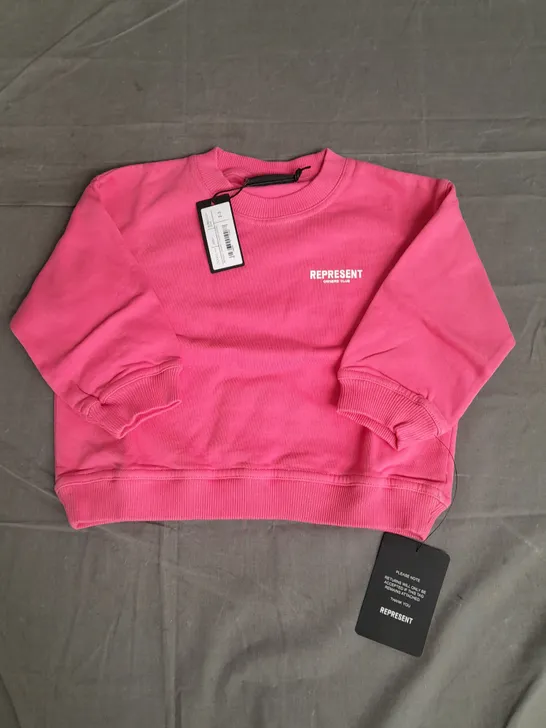 REPRESENT OWNERS CLUB KIDS SWEATER IN BUBBLEGUM PINK SIZE 2-3