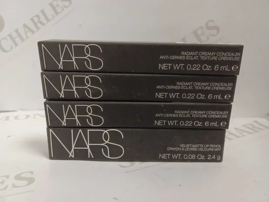 4 NARS ITEMS INCLUDING 3 ASSORTED CREAMY CONCEALERS AND VELVET MATTE LIP PENCIL