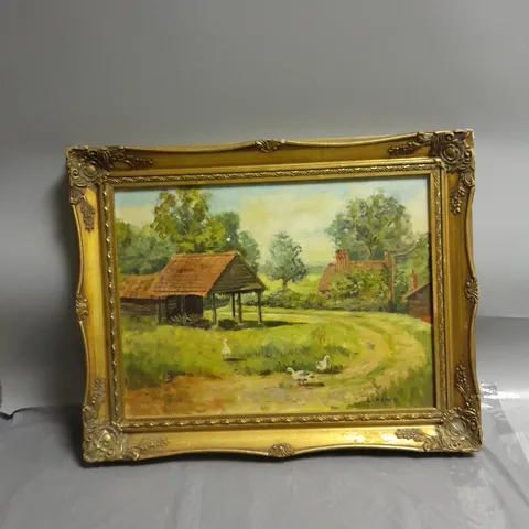 FRAMED FARMHOUSE CANVAS PAINTING SIGNED L.ASHER