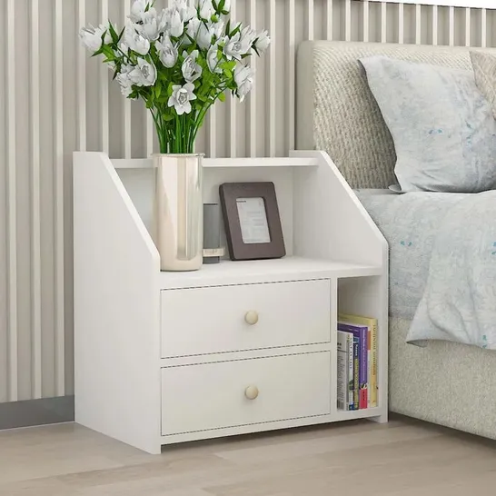 BOXED GENETA 2 DRAWER BEDSIDE TABLE WHITE