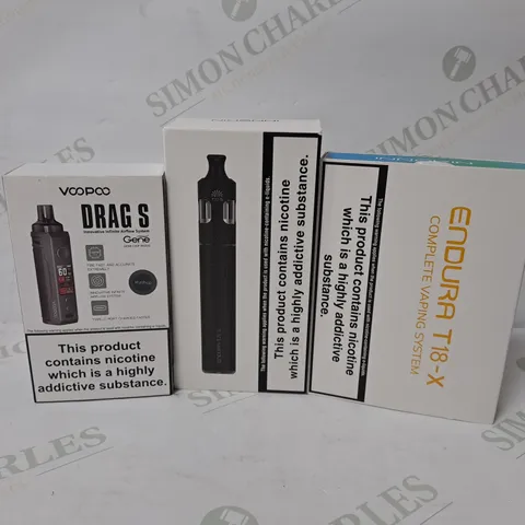 APPROXIMATELY 10 ASSORTED E-CIGARETTE PRODUCTS TO INCLUDE INNOKIN ENDURA T18-X, VOOPOO DRAG S, INNOKIN ENDURA T20 S 