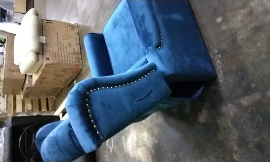 DESIGNER BLUE PLUSH VELVET PUSHBACK RECLINER ARMCHAIR 