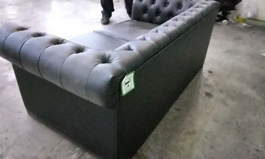 DESIGNER BLACK LEATHER CHESTERFIELD STYLE 2 SEATER SOFA