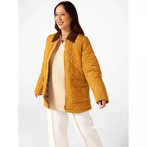 CENTIGRADE QUILTED JACKET WITH CORDUROY NECK DETAIL IN CAMEL SIZE L