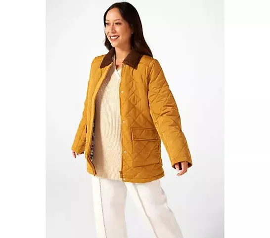 CENTIGRADE QUILTED JACKET WITH CORDUROY NECK DETAIL IN CAMEL SIZE L