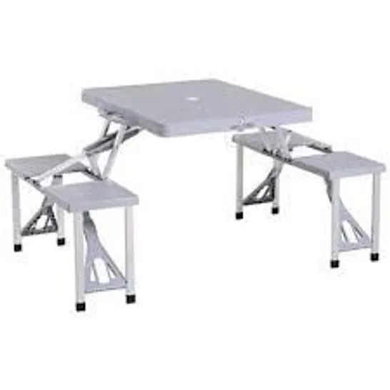 BOXED OUTSUNNY ALUMINIUM PP 4-SEATER PORTABLE PICNIC TABLE AND BENCH SET SILVER