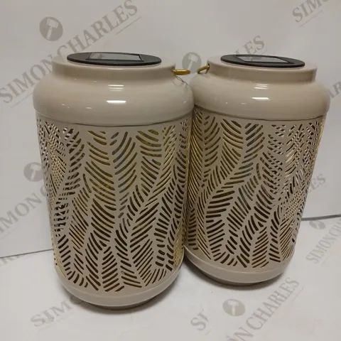 GARDEN REFLECTIONS SET OF 2 PATTERNED SOLAR LANTERNS, LEAF