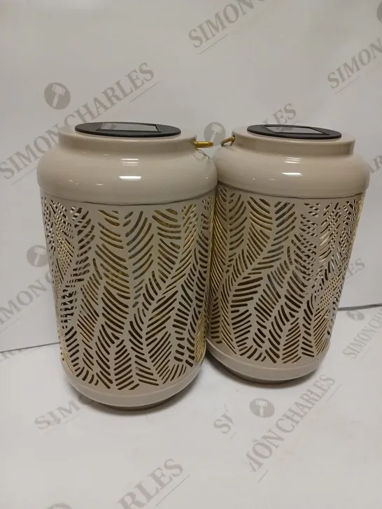 GARDEN REFLECTIONS SET OF 2 PATTERNED SOLAR LANTERNS, LEAF