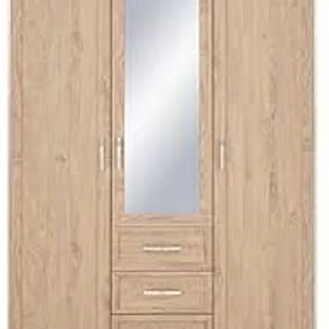 BOXED CAMBERLEY 3 DOOR 3 DRAWER MIRRORED WARDROBE OAK 2 BOXES