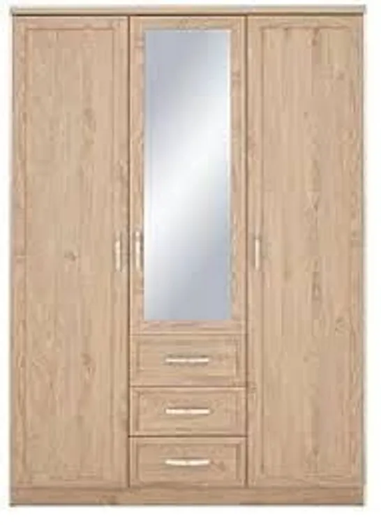 BOXED CAMBERLEY 3 DOOR 3 DRAWER MIRRORED WARDROBE OAK 2 BOXES