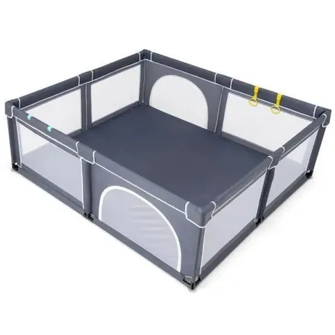 BOXED COSTWAY 8-PANEL BABY PLAYPEN WITH ZIPPER DOOR AND STORAGE BAG - DARK GREY