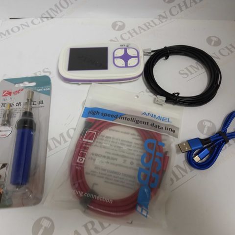 LOT OF APPROXIMATELY 15 ASSORTED ELECTRICAL ITEMS, TO INCLUDE SOLDERING IRON, USB-C CHARGER, DATA LINE, ETC